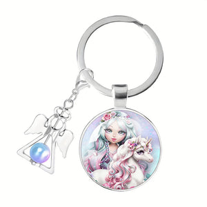 Cartoon Unicorn Key Chain Angel Glass Jewelry