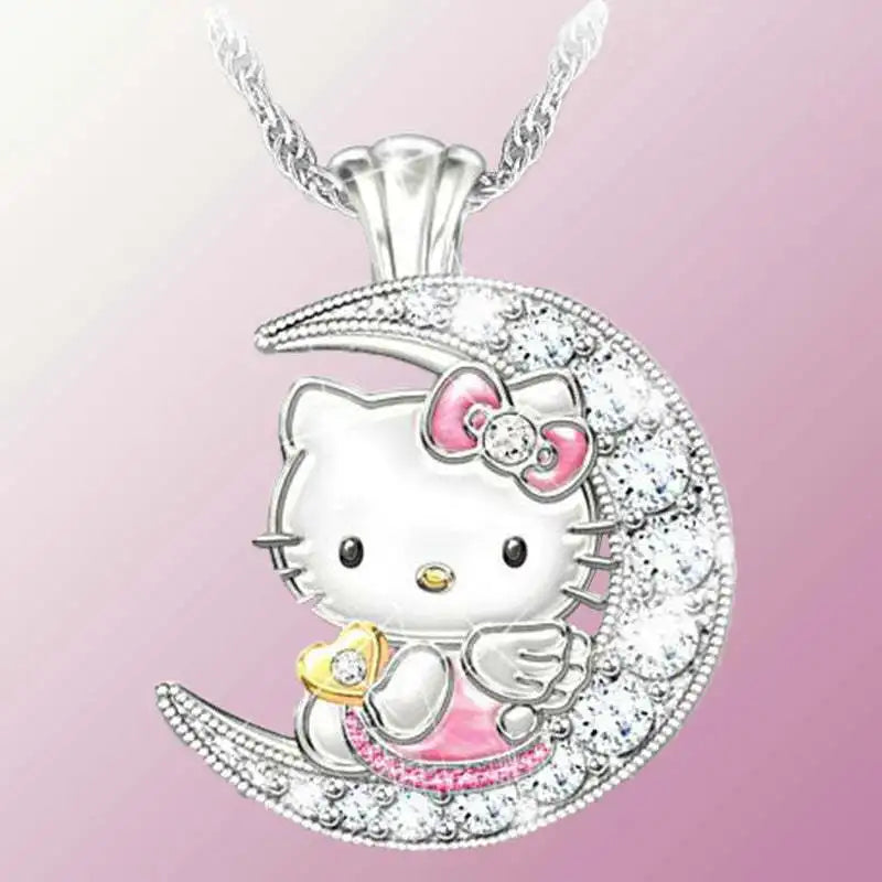 Kitty Cat Charm Pendant Necklace I Love You To the Moon and Back
