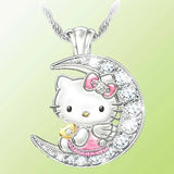 Kitty Cat Charm Pendant Necklace I Love You To the Moon and Back
