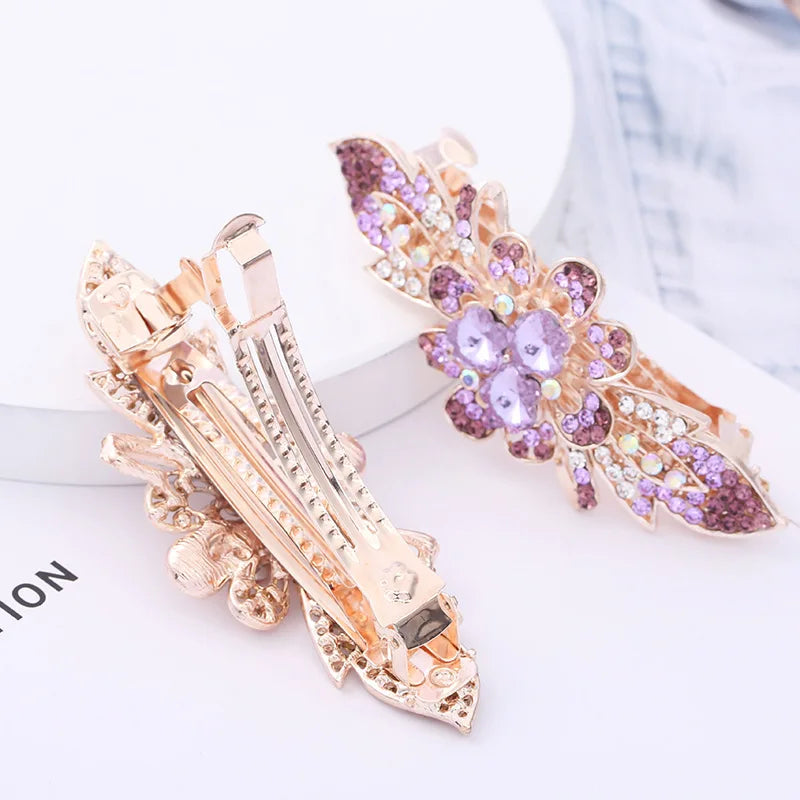 Crystal Metal Floral Clip Hair Accessories Colorful Rhinestones Spring Gift