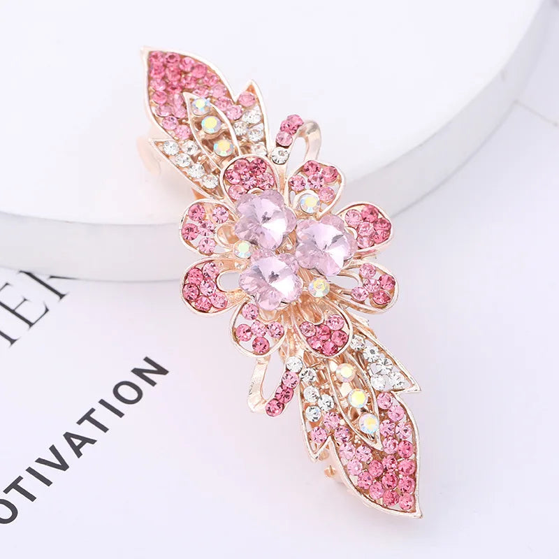Crystal Metal Floral Clip Hair Accessories Colorful Rhinestones Spring Gift