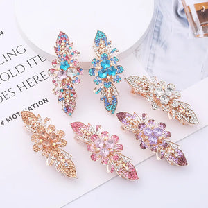 Crystal Metal Floral Clip Hair Accessories Colorful Rhinestones Spring Gift