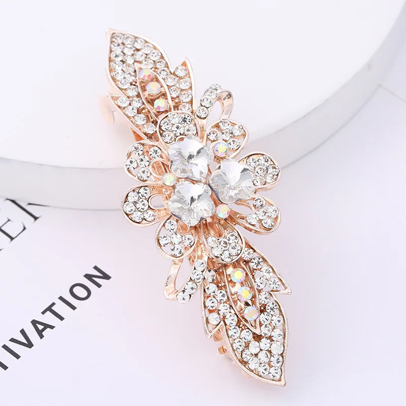 Crystal Metal Floral Clip Hair Accessories Colorful Rhinestones Spring Gift