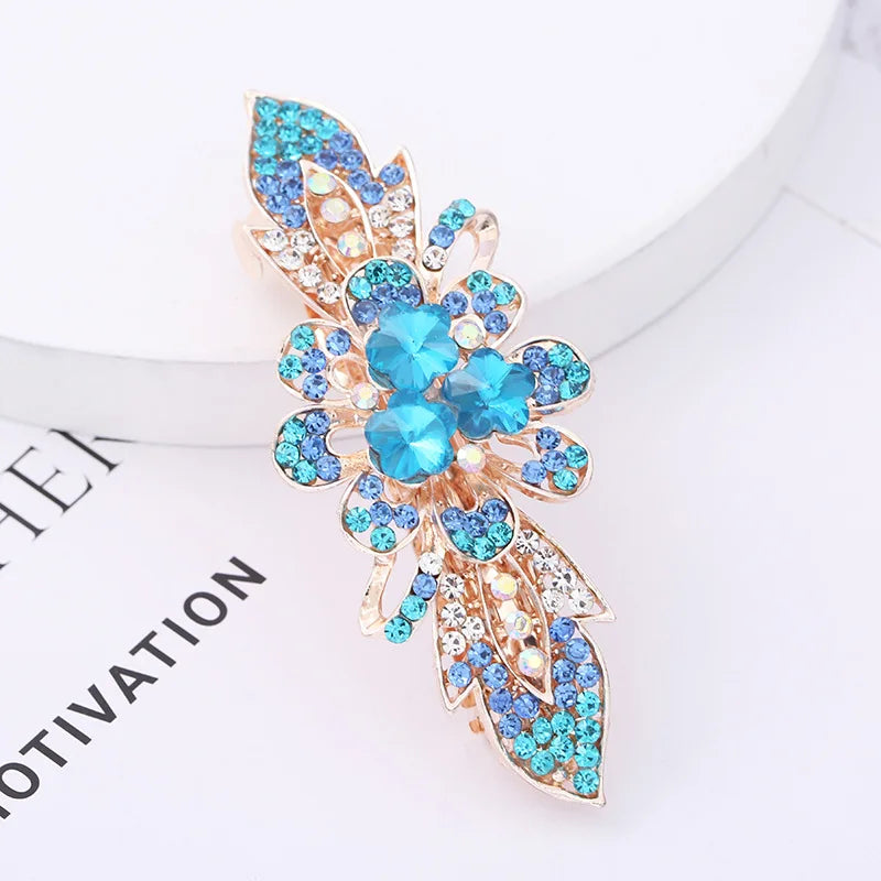 Crystal Metal Floral Clip Hair Accessories Colorful Rhinestones Spring Gift