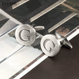 Alphabet Cufflinks Antique Silver Round Letters G Men Shirt Cuffs