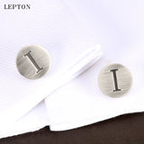 Round Letters I Cufflinks Antique Silver Men's Shirt Cufflinks