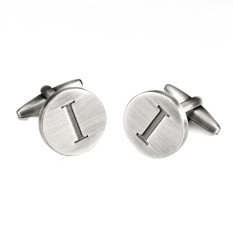 Round Letters I Cufflinks Antique Silver Men's Shirt Cufflinks