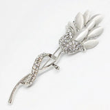 Crystal Flower Brooch Colorful Cat Eyes Silver Gold Pin