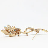 Crystal Flower Brooch Colorful Cat Eyes Silver Gold Pin