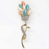 Crystal Flower Brooch Colorful Cat Eyes Silver Gold Pin