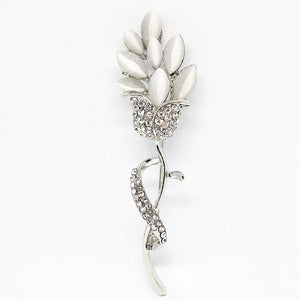 Crystal Flower Brooch Colorful Cat Eyes Silver Gold Pin