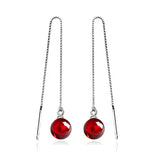 Hot Long Red garnet 925 Sterling Silver Earrings For Women Jewelry