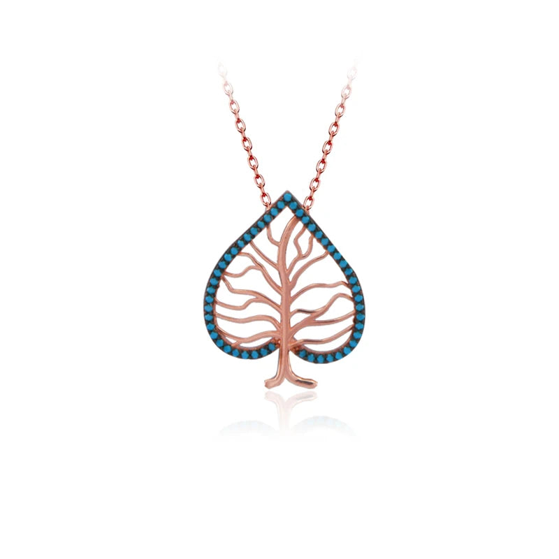 925 Silver Tree Jewelry Zircon Leaf Necklace For Women