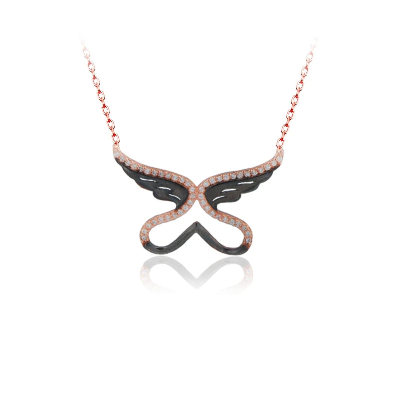 925 Silver Zircon Angel Heart Necklace For Women