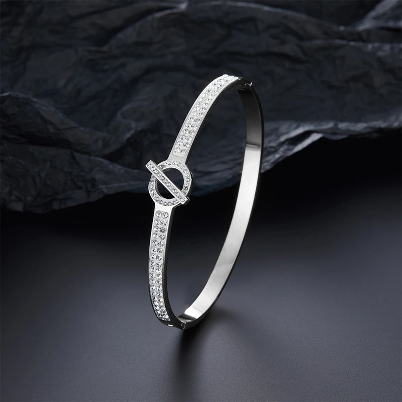 Circle Bangles CZ Bracelets Stainless Steel Wedding