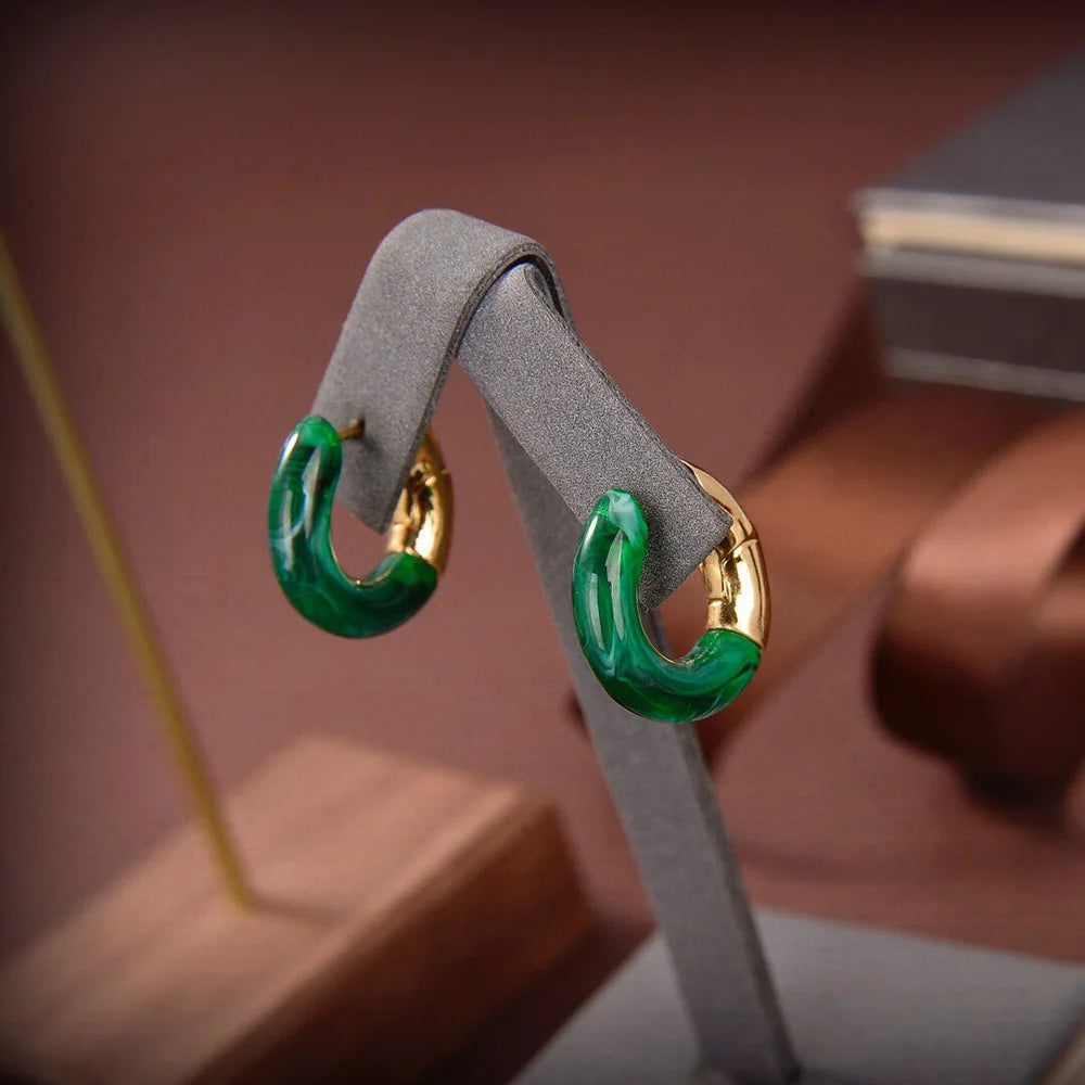 Sparkling Resin Round Hoop Earrings for Women