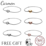 925 Silver Heart Bracelet Fits Pan Beads Charms 