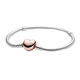 925 Silver Heart Bracelet Fits Pan Beads Charms 