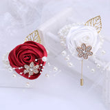 Men's Rhinestone Pearl Corsage DIY Groom Lapel Pin T059