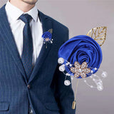 Men's Rhinestone Pearl Corsage DIY Groom Lapel Pin T059