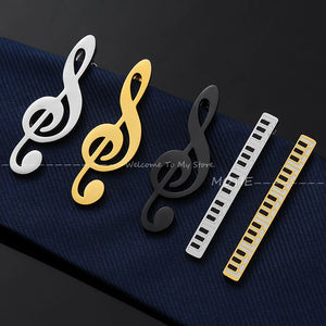 Men's Golden Piano Keys Necktie Clip Stainless Steel Pin