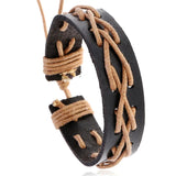 Men's Vintage Cowhide Bracelet, Wax Thread Braided Jewelry