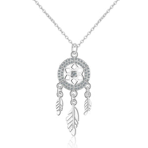 Micro CZ Dream Catcher Necklace Silver Zircon Pendant Bohemia Women Collares