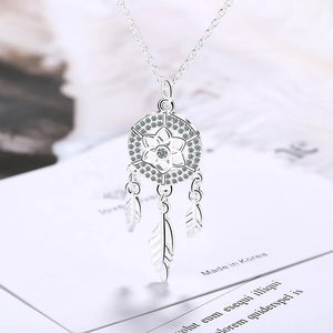 Micro CZ Dream Catcher Necklace Silver Zircon Pendant Bohemia Women Collares