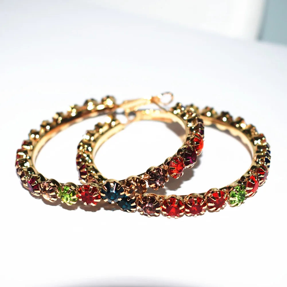 Bohemian Rhinestone Hoop Earrings Women's Jewelry