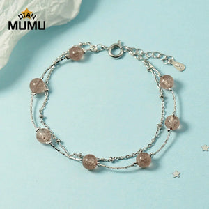 Multilayer Natural Double Moonstone Strawberry Crystal Bracelet