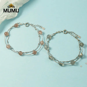 Multilayer Natural Double Moonstone Strawberry Crystal Bracelet