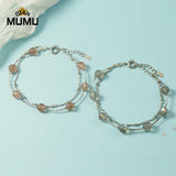 Multilayer Natural Double Moonstone Strawberry Crystal Bracelet