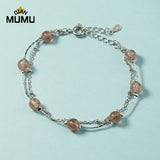 Multilayer Natural Double Moonstone Strawberry Crystal Bracelet