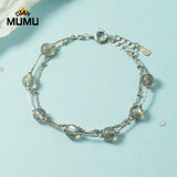 Multilayer Natural Double Moonstone Strawberry Crystal Bracelet