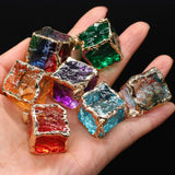 Natural Crystal Cube Square Pendant Rainbow Quartz Charms for Jewelry