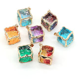 Natural Crystal Cube Square Pendant Rainbow Quartz Charms for Jewelry