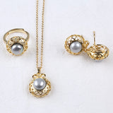 Hot Natural Freshwater Pearl Necklace Earring Rings Jewelry Set for Women
