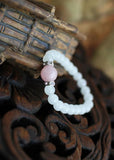 Pink Crystal Rhinestone Bracelet 7mm Beads Charm Elastic for Women