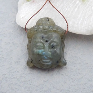 Labradorite Carved Buddha Head Pendant Bead 31x24x11mm