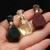 Natural Stone Perfume Bottle Pendant - Lemon Jade/Red Stone/Indian Agate