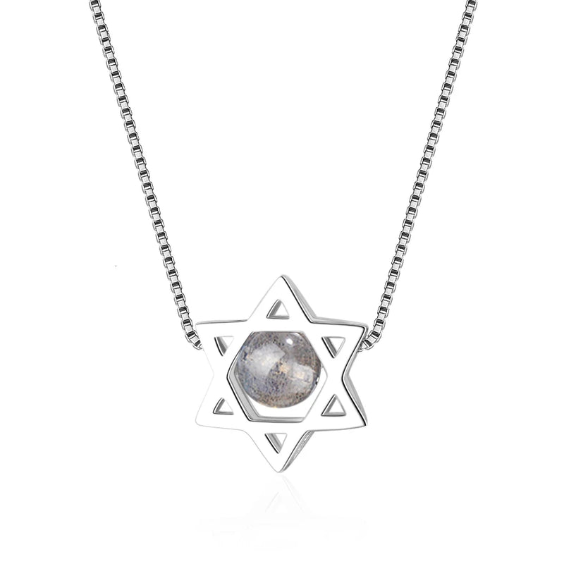 Natural Strawberry Crystal Moonstone Star Necklace 925 Sterling Silver