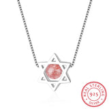 Natural Strawberry Crystal Moonstone Star Necklace 925 Sterling Silver