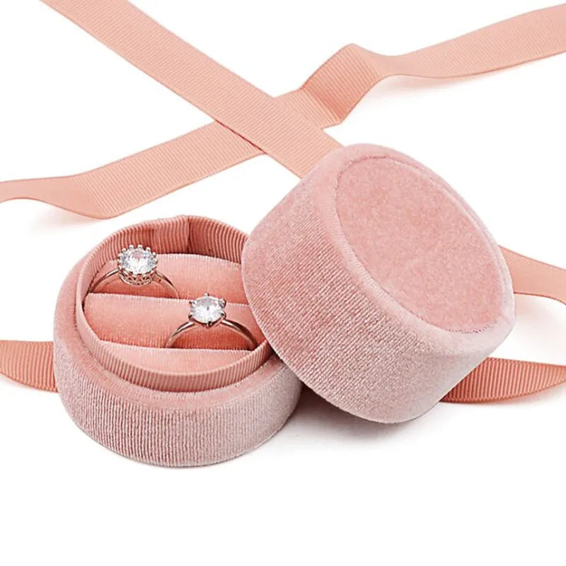 Pink Round Flannelette Ribbon Ring Box 58x53mm