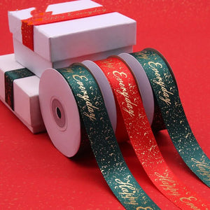 25Y Merry Christmas/Happy Ribbon Red/Green Bronzing Polyester