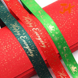 25Y Merry Christmas/Happy Ribbon Red/Green Bronzing Polyester