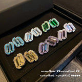 Purple Zirconia Earrings 925 Silver Women Wedding Bridal Pink Diamond