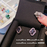 Purple Zirconia Earrings 925 Silver Women Wedding Bridal Pink Diamond