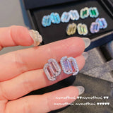 Purple Zirconia Earrings 925 Silver Women Wedding Bridal Pink Diamond