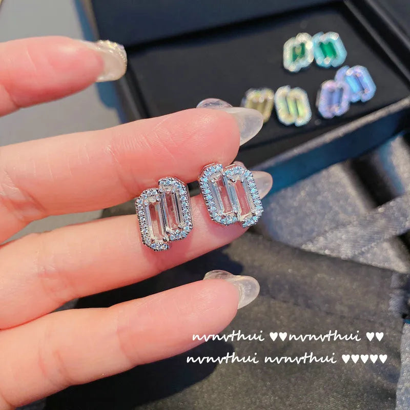 Purple Zirconia Earrings 925 Silver Women Wedding Bridal Pink Diamond