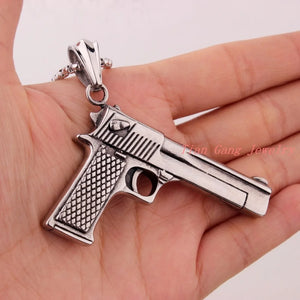 Punk Men Silver Gun Stainless Steel Fire Weapon Pendant Necklace